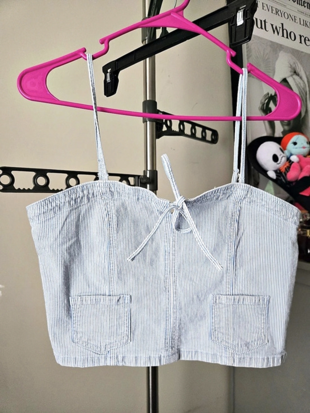 American Eagle Striped Cropped Cami in Blue & White NWOT